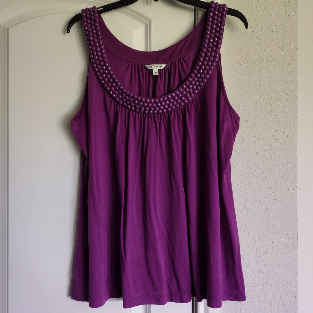 L.K. BENNETT London L/Large Embellished Silk blend A-line Classy Purple Tank Top